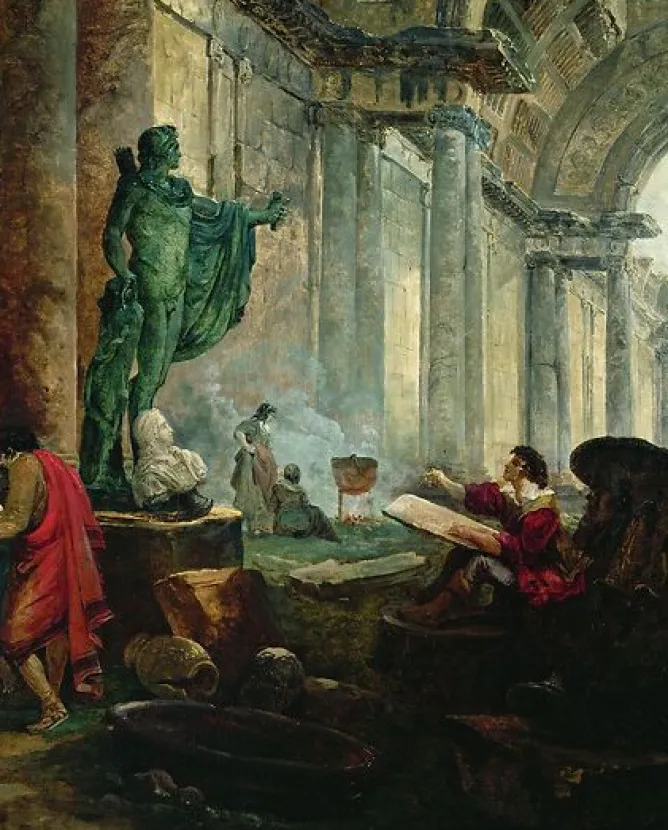 Panneaux Acryliques|Toiles Encadrées<Boutiques de musées Vue imaginaire de la grande galerie du Louvre en ruines (panneaux acryliques)